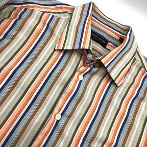 Riscatto Mens Retro Long Sleeve Multicolor Button Up Striped Shirt Size L